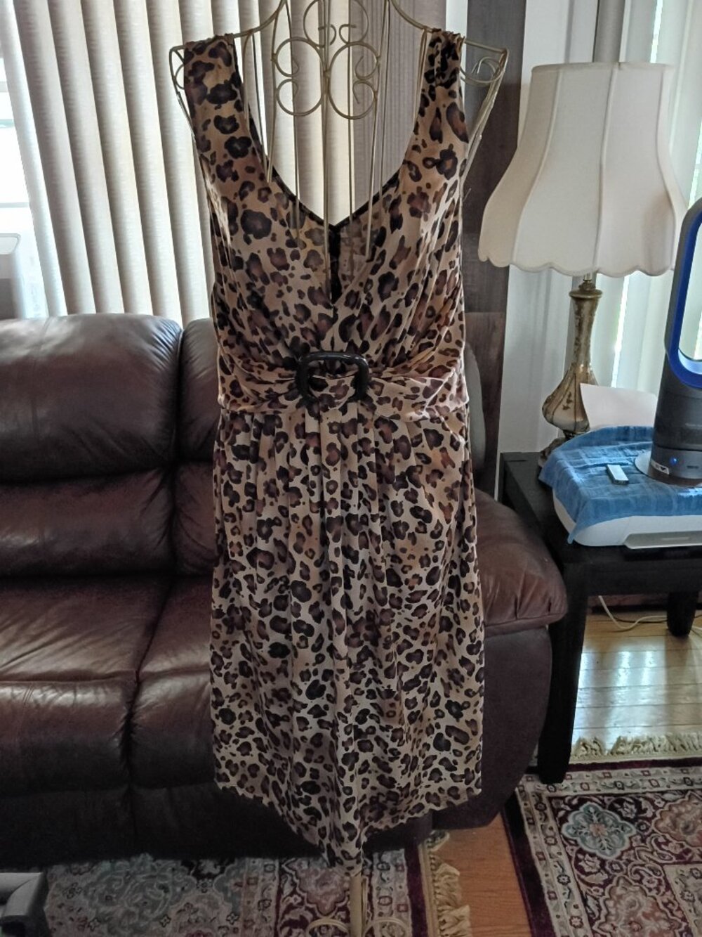 Vintage Leopard print dress w/ buckle front and control slip attached. Size M/M